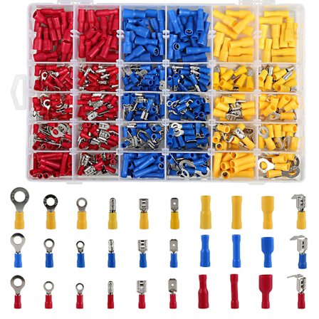 Assortert eske med 480 elektriske kabelsko enkel crimp-kontakter med oppbevaringsboks
