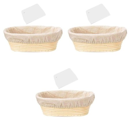 3X 10 Tommer Oval Brød Banneton Heving Kurv - Baking Deig Boller Baker Gaver