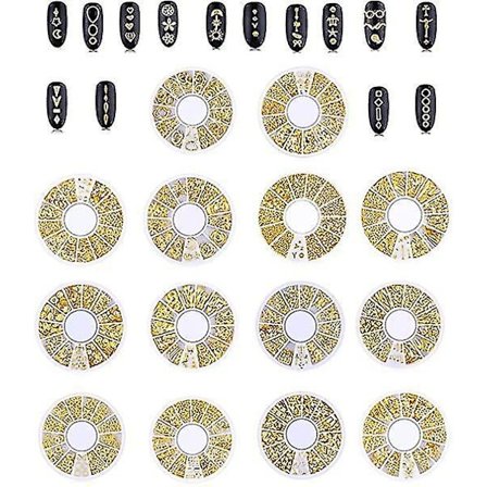 14 Ask Nail Dekoration 3D Punk Metall Nitar & Spikade Stenar