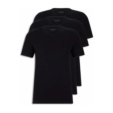 Hugo Boss 3-Pack Regular Fit Pure Cotton V-neck T-shirts Black Sort, Herre Undertøj