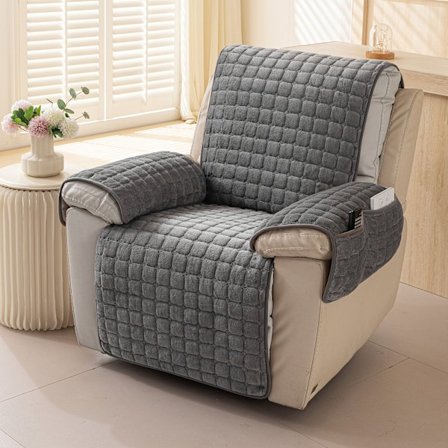 1 st Flanell Fåtöljöverdrag med Fickor - Lämplig för Enkelstolar, med Halkskydd för Alla Årstider, Ide [DB]