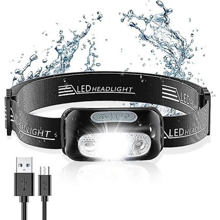 Tehokas LED-otsalamppu liiketunnistimella, IPX6-vedenpitävä, 4 valaistustilaa, USB-ladattava ammattimainen otsalamppu retkeilyyn, vaellukseen, 