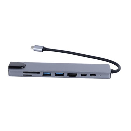 Type C Hub 8 Porte Højhastigheds 4K UHD RJ45 Port Zinklegering Plug and Play Type C Dockingstation til PC Laptop Telefon