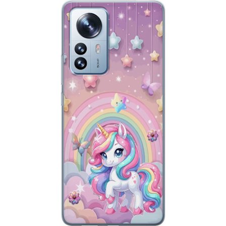 Kompatibel Mobilcover til Xiaomi 12 Pro Magisk enhjørning med regnbue manke, stjerner og sommerfugle mod en pastelfarvet himmel med skyer