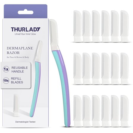 Dermaplane Barberkniv, Ansigtsbarberknive til Kvinder, Dermaplaning Værktøj, 1 Genanvendeligt Håndtag med 19 Mikroblade til Ansigt, Skånsom 
