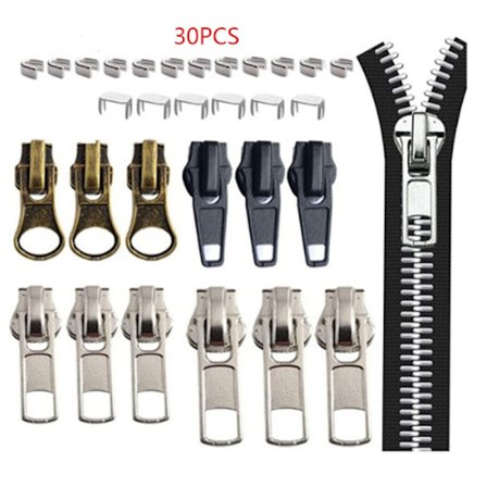 30 stk. 5# lynlåsreparationssæt, blandede farver metal lynlåshoveder