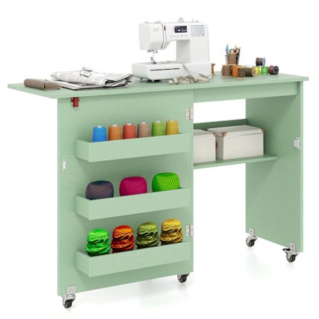 Taittuva ompelupöytä säilytystilalla, vihreä, 118,5 x 40 x 79,5 cm