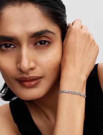 Pandora Heart Cuban Chain Sterling Silver Bracelet With Clear Cubic Zirconia - Silver - 16 CM