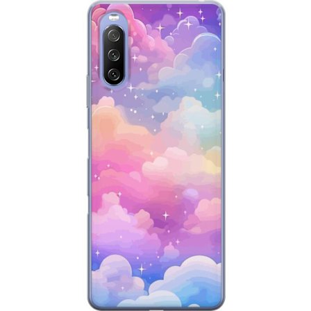 Yhteensopiva Puhelinkuori Sony Xperia 10 III Söpö yksisarvinen, jolla on sateenkaarivärinen tukka tähtitausta vasten kawaii-tyylillä