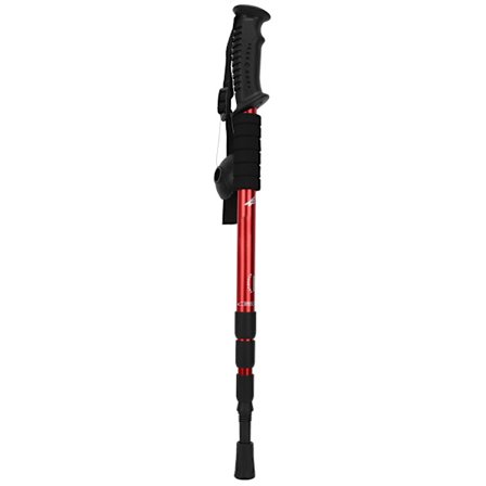 Utomhus aluminiumlegering 4-sektionsupphängning rakt handtag vandringsstav Walking Stick Alpenstock för klättring Campingred