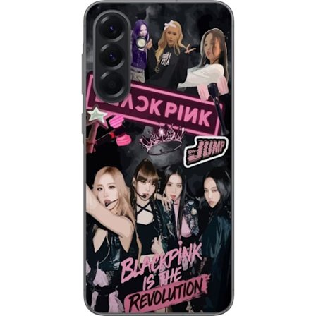 Yhteensopiva Puhelinkuori Samsung Galaxy A56 BLACKPINK kollaasi esiintymiskuvilla, kruunu, valotikut ja teksti Blackpink Is The Revolution tummassa, d
