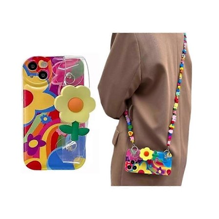 Blomster Telefonhus med Lanyard Halsrem i Silikon til iPhone 15 Pro Max