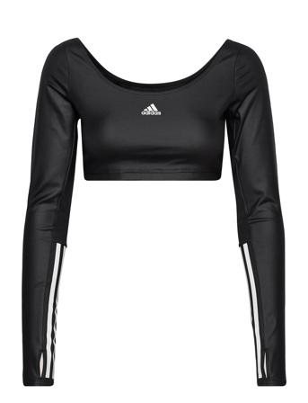 Hyperglam Cut 3-Stripes Crop Long Sleeve Tee Crop Tops Long-sleeved Crop Tops Svart Adidas Performance