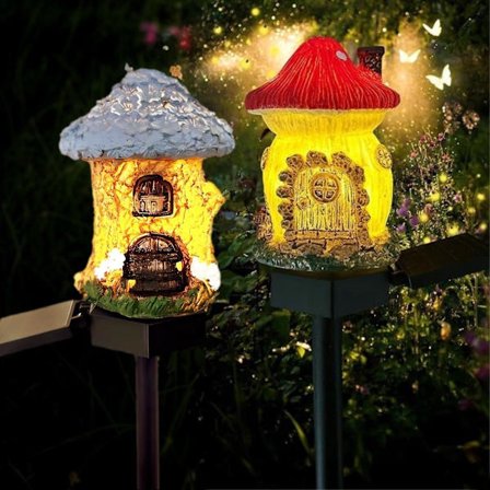 Solcelle Hagelys Utendørs, Vanntett Husformet Landskapsdekor med Koselig Glød - Resin Stimerker for Hage, Plen, Hage D