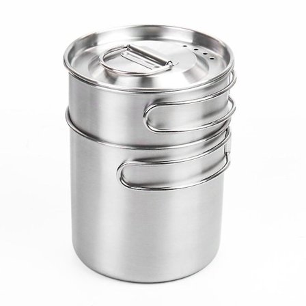 2 kpl ruostumattomasta teräksestä valmistettu vesikuppi muki kattila kulho kannella kokoontaitettava kahva ulkoilu retkeily ruoanlaittosetti 