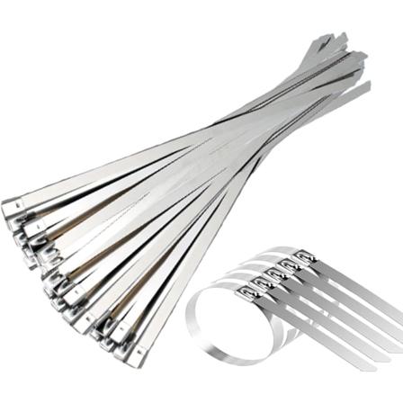Ruostumattomasta teräksestä valmistetut nippusiteet 500 x 10 mm, metalliset nippusiteet, ruosteenkestävät, 100 kpl, hopeanvalkoiset nippusiteet 