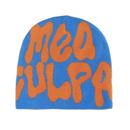Naisten graafinen beanie-kallohattu MEA Culpa Y2K neulottu beanie Lämpimät talvihatut Blue & Orange