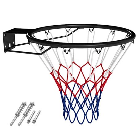 Mini Væg Basketball Kurv med Standard Polyester Net 45cm COSTWAY-Dobbelte Fjedre-Indendørs/UDendørs-Metal Ramme-Sort