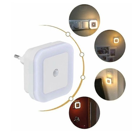 Sett med 2 LED nattlys med bevegelsessensor, energisparende stikkontaktlys, varm hvit, barnerom