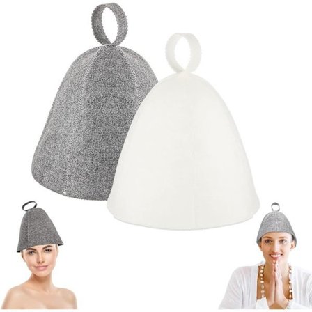 st Sauna Hatt, Original Ull, Bekväm och Andningsbar för Bastu, 100% Naturlig Filt Bastutillbehör (Grå & Vit)