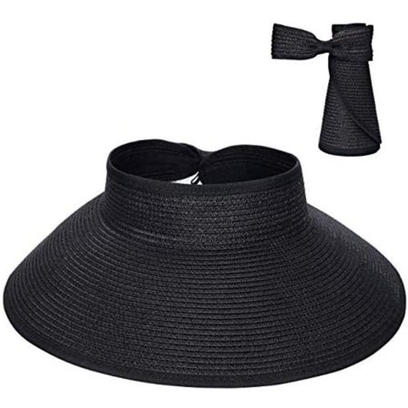 Rullautuva leveälierinen olkihattu naisille (musta)