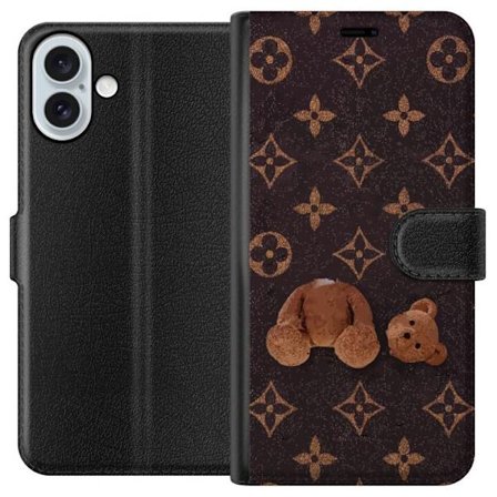 Yhteensopiva Lompakkokotelo Apple Apple iPhone 16 Plus Graafinen monogrammikuvio, jossa taiteellisesti muotoiltu nalle