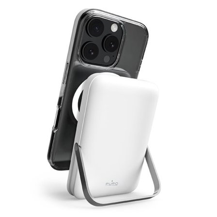 Puro 10000mAh MagSafe Wireless Power Bank alumiinisella jalustalla - Valkoinen