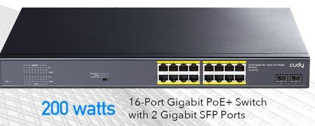 Cudy GS1020PS2 16-Port Gigabit PoE+ Switch 2 Gigabit SFP Ports 200W