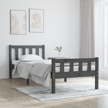 Vidaxl Sängram Grå Massivt Trä 90x190 Cm 3ft Grå