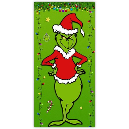 Juldekoration för dörr, 185 * 90 cm Julhängande bakgrundsbanner med rep, rolig jultomte Grinch