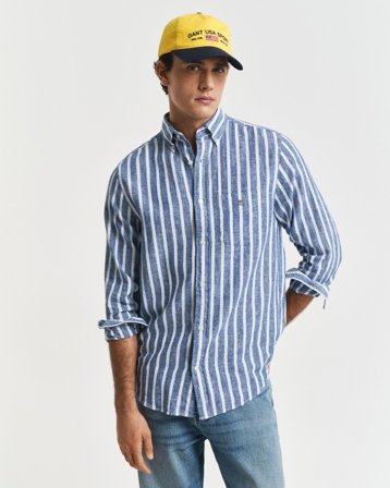 GANT Herren Regular Fit Hemd mit Streifen aus Baumwolle und Leinen (XL)