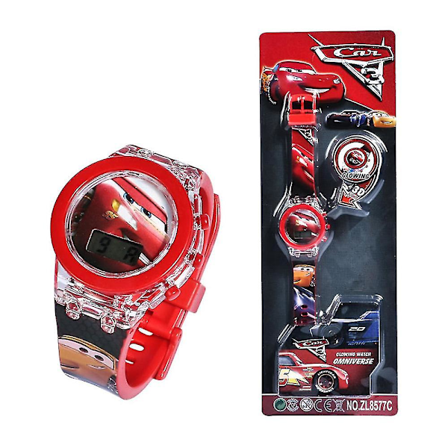 Lasten Frozen Anna Elsa Cars Lightning McQueen - Heijastava kello säädettävällä rannekkeella, vilkkuvat valot, lahja [DB]
