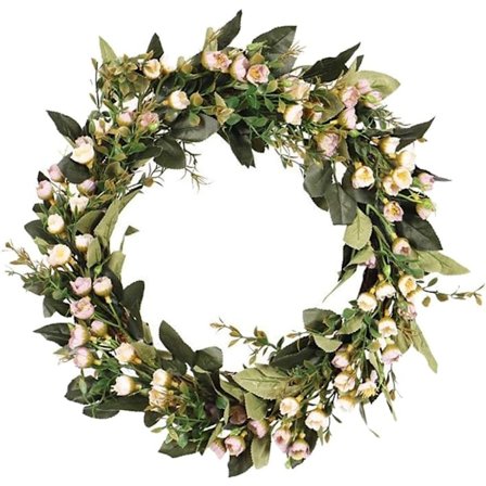 Vårkransar, 16" konstgjord dörrkrans med eukalyptusblad och små blommor för ytterdörr, bondgårdskrans, grön vägg inomhus utomhus - WELLNGS