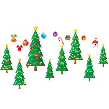 1 set julväggdekaler färgglada julgranar dekorativa dörrfönsterdekaler presenter till barnrum vardagsrum sovrum