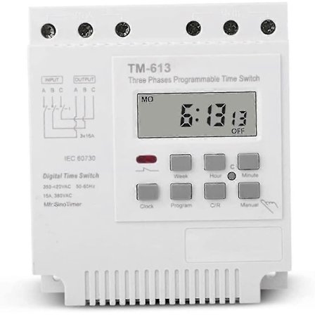 Aikakytkimen ohjain, Tm613 380v Älykäs kolmivaiheinen ohjelmoitava vedenkestävä kansi johdinliittimillä (1 kpl, valkoinen)