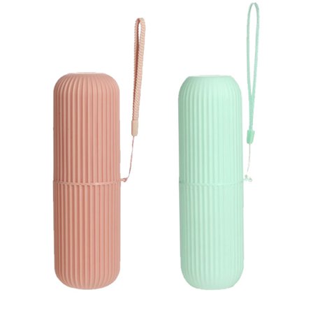 2 stk. Rejse Tandbørsteholder, Bærbar Tandbørsteetui til Rejser, Camping, Forretningsrejser og Skole, 19*6 cm, Pink+Grøn