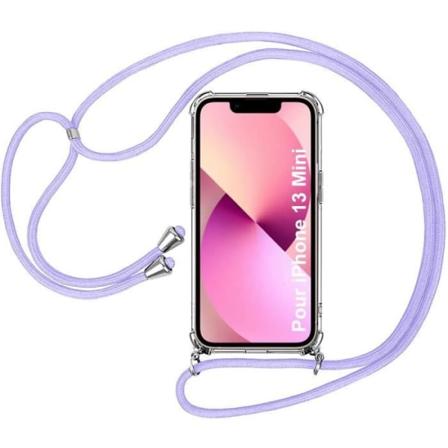 Necklace Lanyard Case til iPhone 13 Mini (5,4") TPU beskyttelse Forstærkede anti-ridse hjørner med lanyard halskæde lilla Transparent-lila
