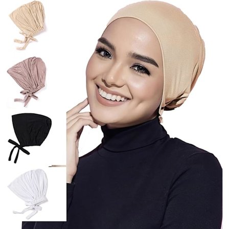 4 Stykker, Dame Undercap Hijab Muslimsk Hijab Turban Damer, Elastisk Pustende Hodeskjerf, Hijabhette med Knyting Bak
