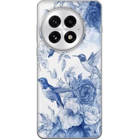 Kompatibelt Mobildeksel til OnePlus OnePlus 13 Fugler og blomster blå romantiskt mønster