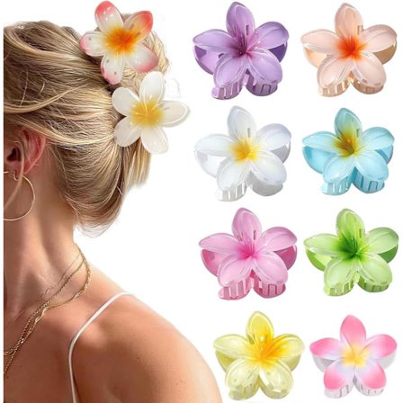 Blomster Hårklemmer, 8 stk. Hårklemmer, Hawaiianske Blomsterklemmer, Stærkt Hold Store Hårklemmer til Tykt/Tyndt Hår til Kvinder, Søde Hårklemmer