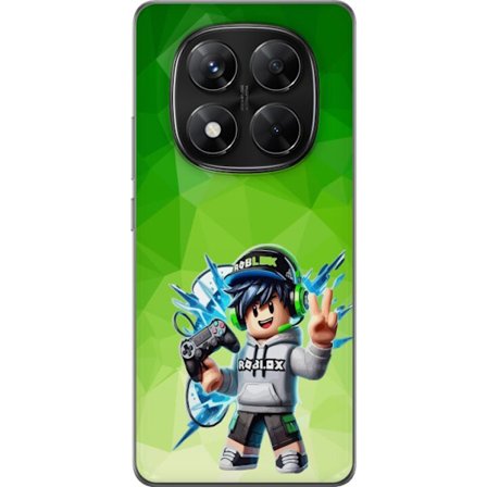Kompatibelt Mobildeksel til Xiaomi Redmi Note 14 Pro Roblox-inspirert gamerfigur med headset, håndkontroll og energiske effekter mot grønn bakgrunn
