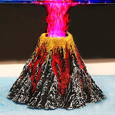 Aquarium Volcano Ornament Kit med Air Stone Bubbler Fish Tank D