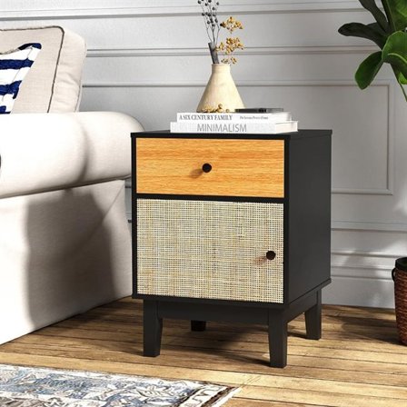 Sängbord i trä och konstrotting - Musta