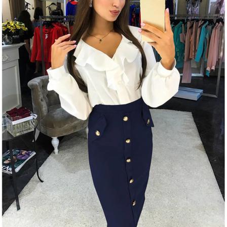 Vår Höst Dam Blusar Fashionabla Skjortor V-ringad Söt Pag