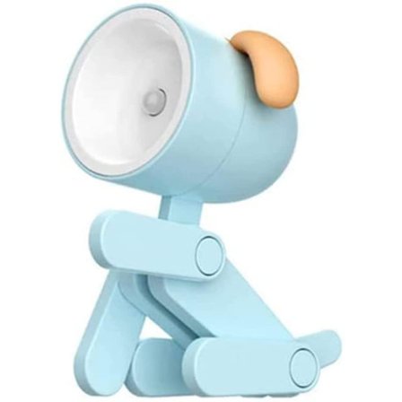 Tegneserie natlys til børn, sød hund justerbar bordlampe, mobiltelefonholder med LED (blå)