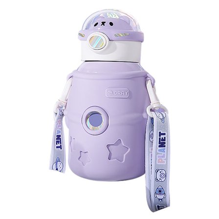 500 ml Lilla Rustfri Stål Vakuumisoleret Krus med Låg og Sugerør til Børn