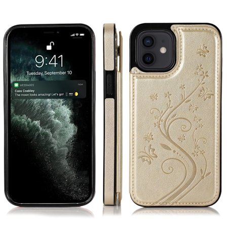 iPhone 12 Mini Stöttåligt Skal Korthållare 3-FACK Flippr V2 - Guld