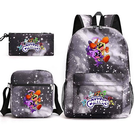 Poppy 3 Smiling Critters Skoleveske Catnap Ryggsekk Pennal Skulderpose Tredelt Sett-12