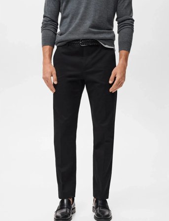 Mango Regular-Fit Cotton Trousers - Black - 54