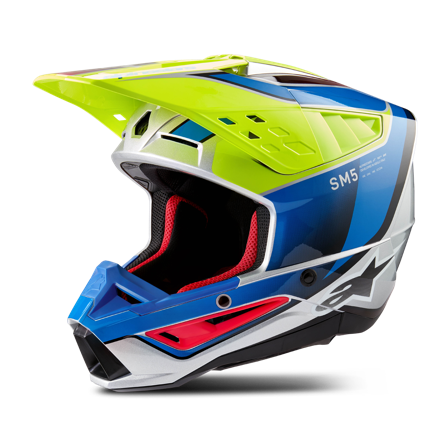 Casque Cross Alpinestars SM5 Sail Jaune Fluo/Bleu émaillé/Argent M